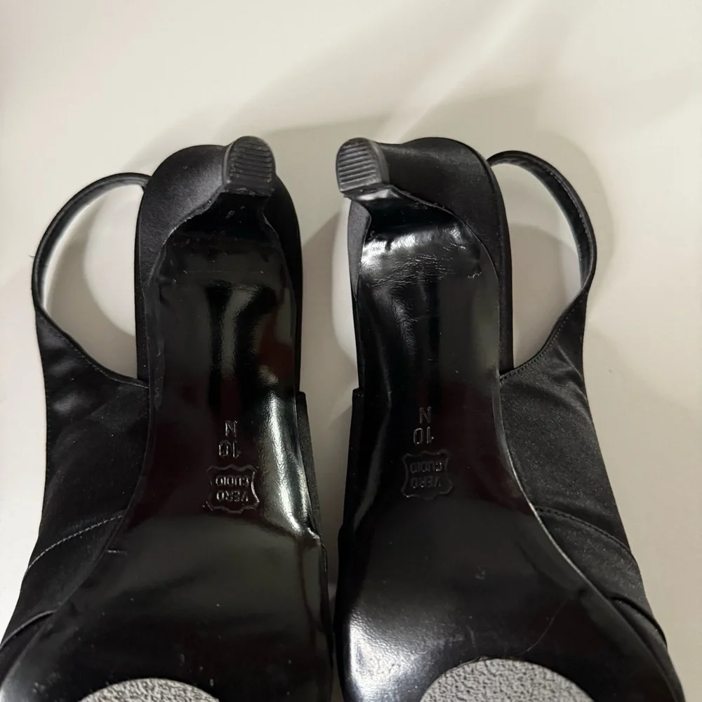 Vaneli Black Peep-Toe Slingback Heels